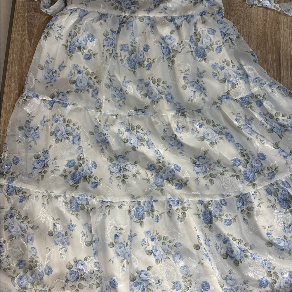 Floral Blue and White Women's Dress - Picture 2 of 2